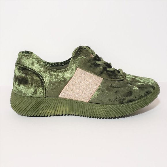 BAMBOO Shoes - Green Velvet Forward Racer Thick Sole Sneaker